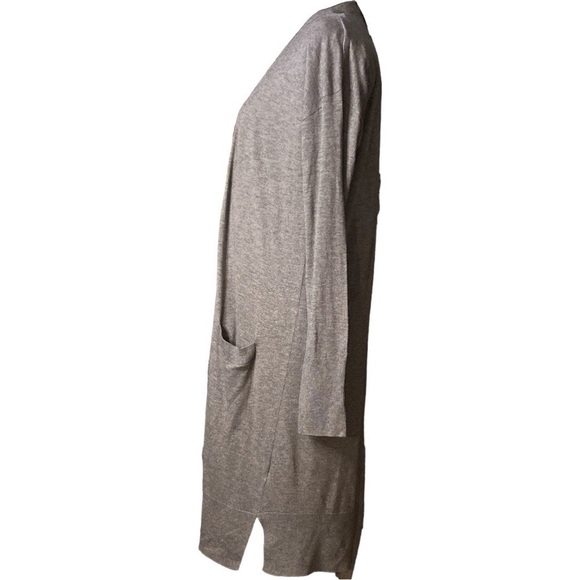 HALOGEN- grey cashmere blend lightweight open front longline cardigan w/pockets - Picture 5 of 14